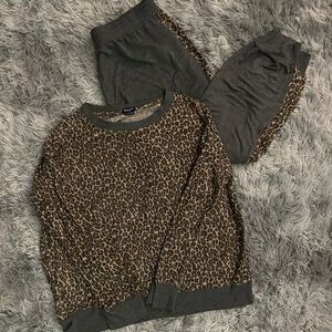 Splendid Leopard Print Pajama Set - Brown and Gray